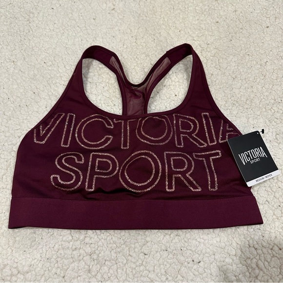 NWT victoria's secret sport the player glitter logo sports bra size medium - Picture 1 of 4